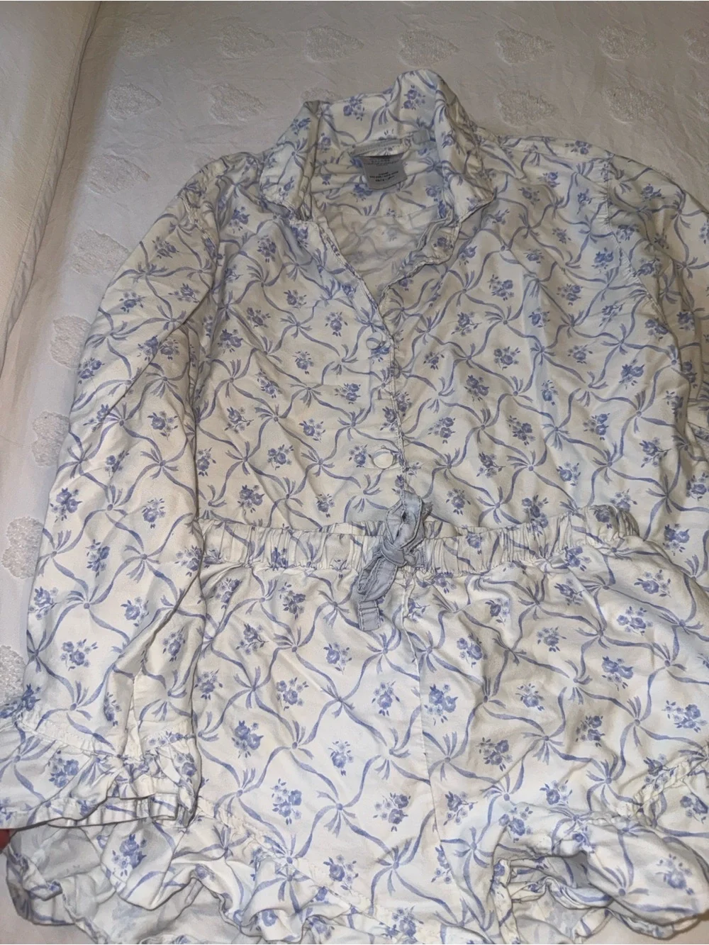 LoveShackFancy White and Light Blue Floral Two-Piece Pajama Set - Picture 7 of 7